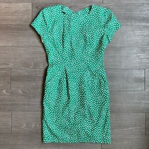 Vintage 80s Abstract Polka Dot Button Cross Back Square Neck Midi Dress Size 8